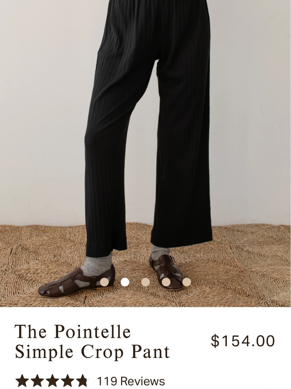 DONNI. Black Simple Pointelle Crop Pant - Cotton